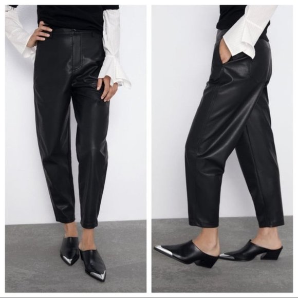 ZARA FAUX LEATHER PANTS - Picture 1 of 9